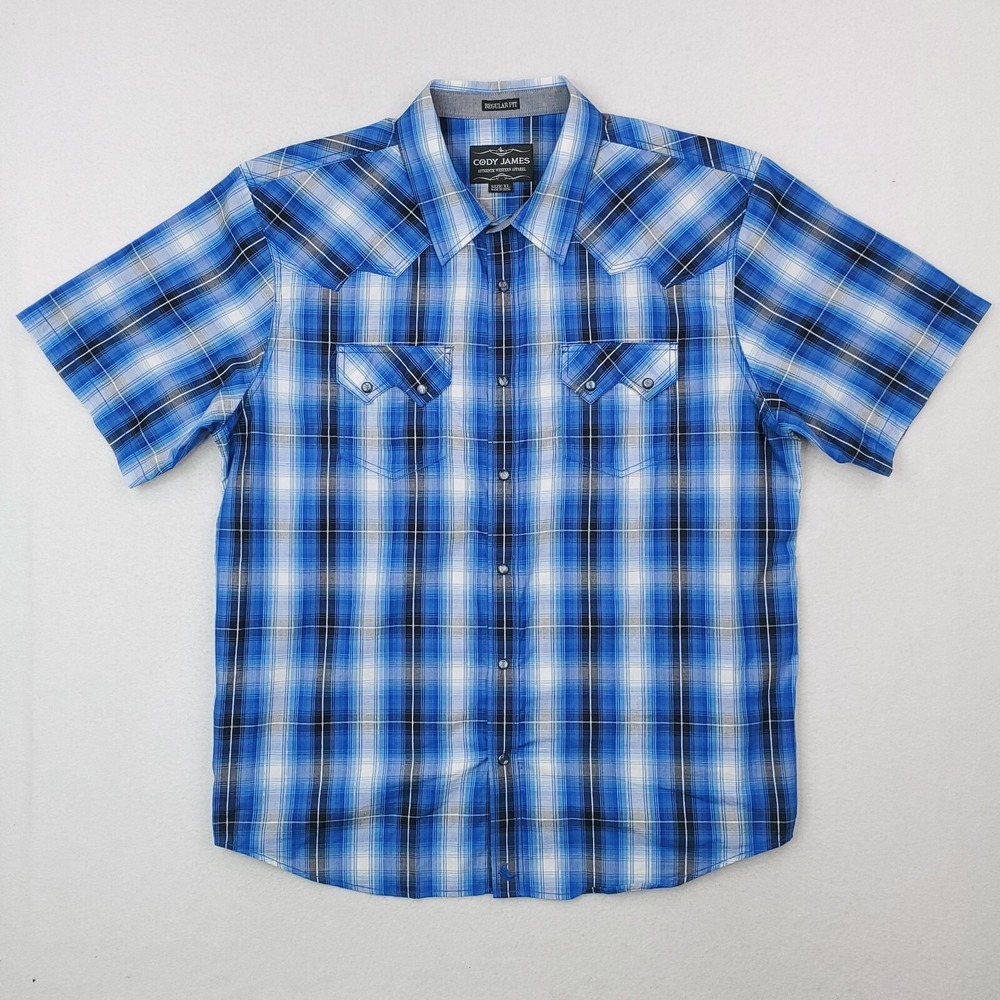 Cody James Shirt Men Extra Large Blue Black Plaid Western Pearl Snap Cowboy Core